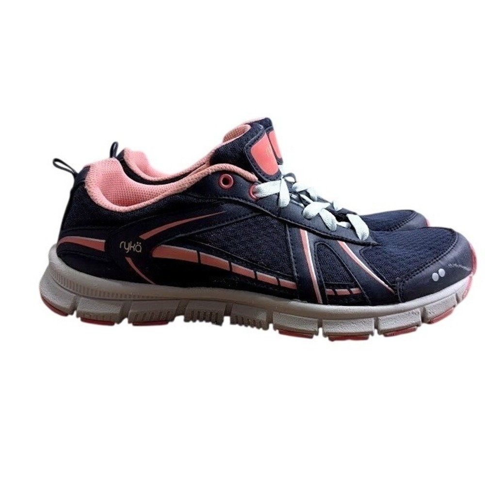 Ryka Hustle Womens 11M Navy Blue Coral Pink Leather Mesh Walking Shoes‎ Sneakers